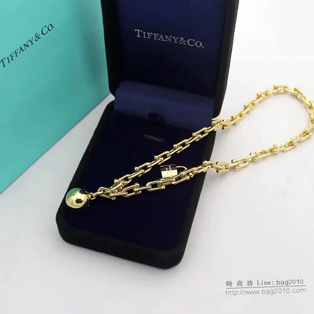 Tiffany飾品 蒂芙尼女士專櫃爆款關節U型鏈環圓形鎖吊墜雙層手鏈  zgt1813